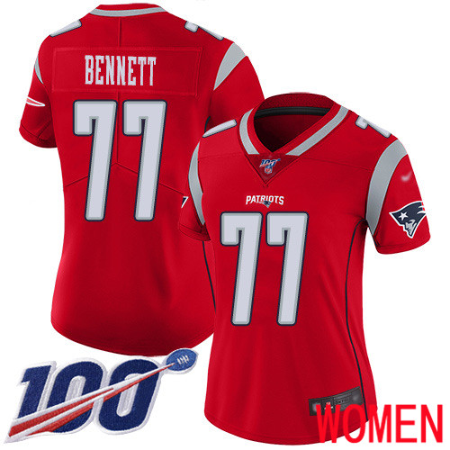 New England Patriots Football #77 100th Season Limited Red Women Michael Bennett NFL Jersey->new england patriots->NFL Jersey